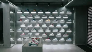 zapatillas urbanas grises en un escaparate